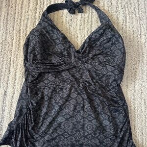 Merona Black and Gray Floral Halter Top Tankini Swim Top